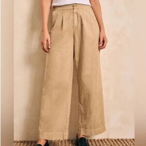 Faherty Organic Cotton Linen Canvas Trouser Chino Pants Wide Leg Safari Size 6